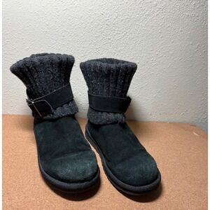UGG Cambridge Sweater Boot Womens 6 Black Suede Knit Buckle Ankle 1003175